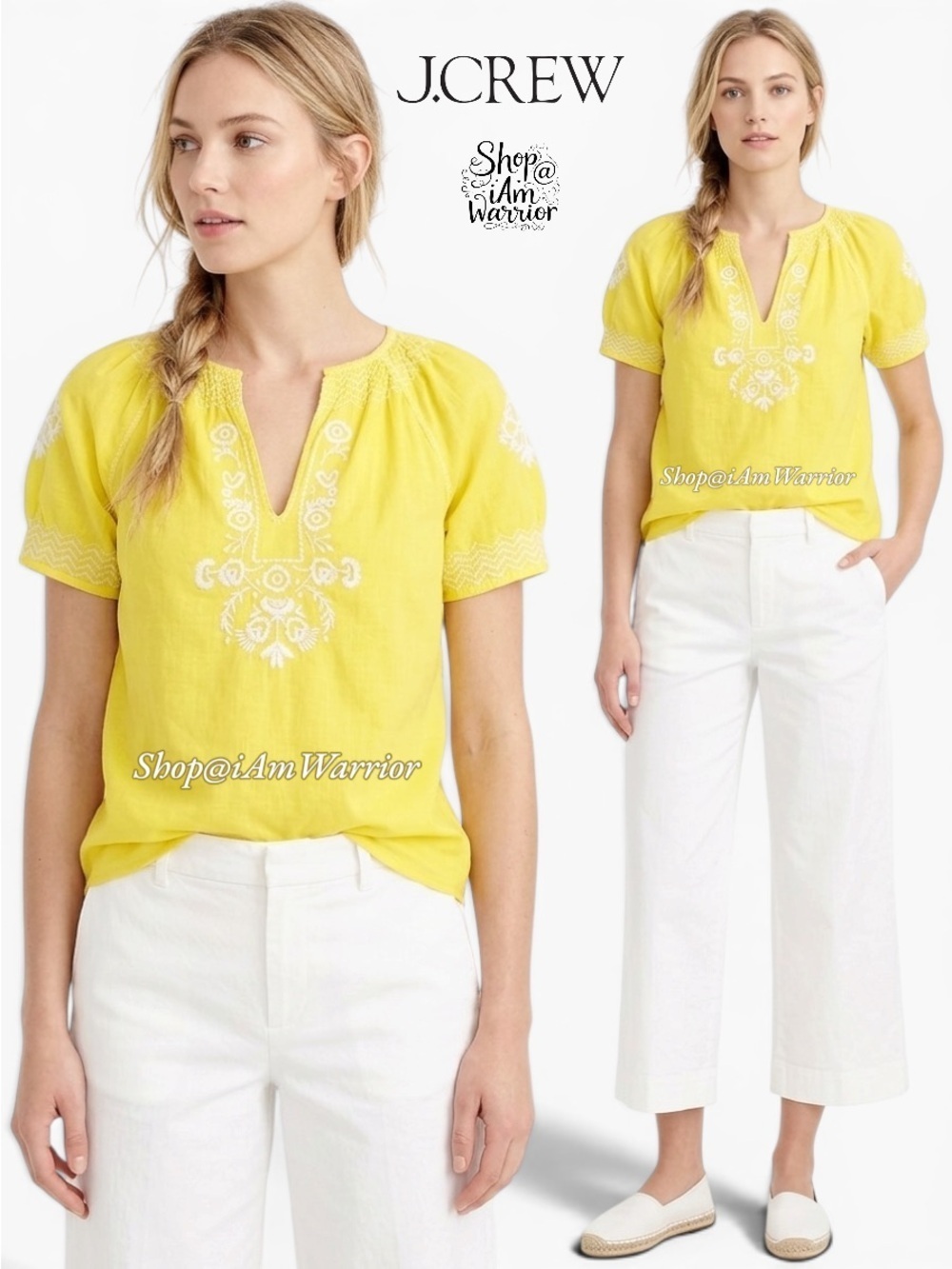 J.Crew lemon yellow embroidered peasant top *shop@iamwarrior